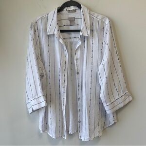 Chico's White and Black Striped Men's Shirt